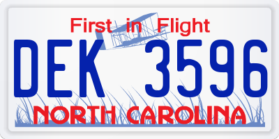 NC license plate DEK3596