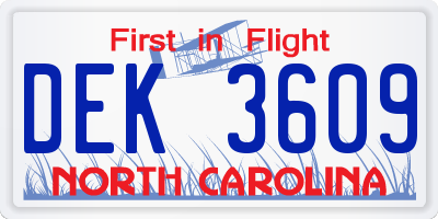 NC license plate DEK3609