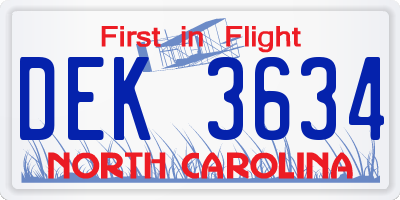 NC license plate DEK3634