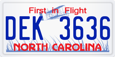 NC license plate DEK3636
