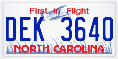 NC license plate DEK3640