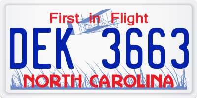 NC license plate DEK3663