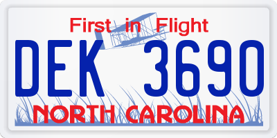 NC license plate DEK3690