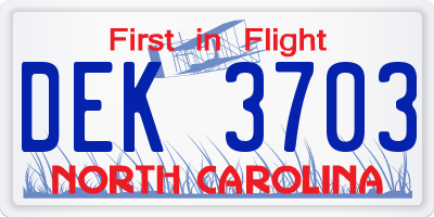 NC license plate DEK3703