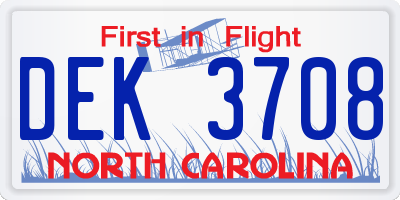 NC license plate DEK3708