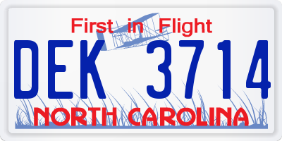 NC license plate DEK3714