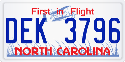 NC license plate DEK3796