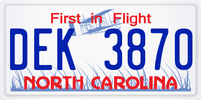 NC license plate DEK3870