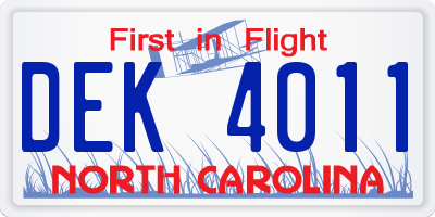 NC license plate DEK4011