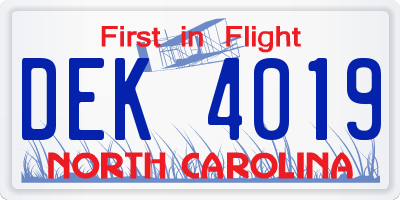 NC license plate DEK4019