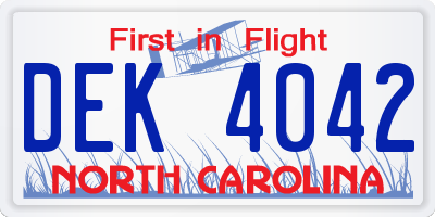 NC license plate DEK4042