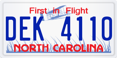 NC license plate DEK4110