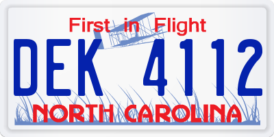 NC license plate DEK4112