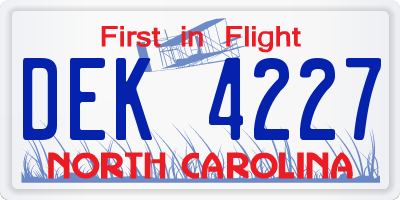 NC license plate DEK4227