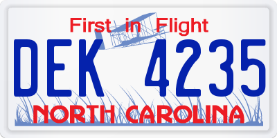NC license plate DEK4235