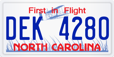 NC license plate DEK4280