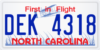 NC license plate DEK4318