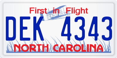 NC license plate DEK4343