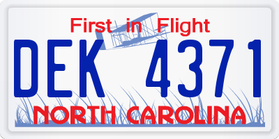 NC license plate DEK4371