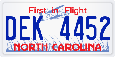 NC license plate DEK4452
