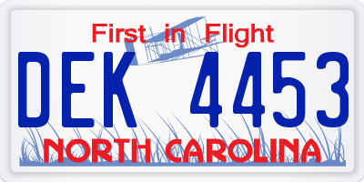NC license plate DEK4453