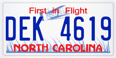 NC license plate DEK4619