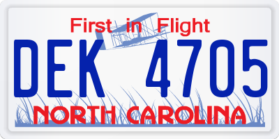 NC license plate DEK4705