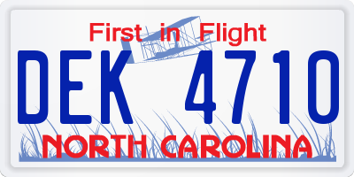 NC license plate DEK4710