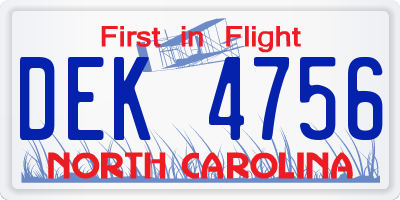 NC license plate DEK4756