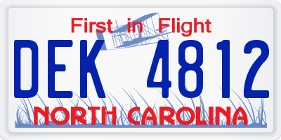 NC license plate DEK4812