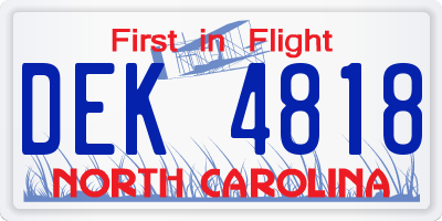 NC license plate DEK4818