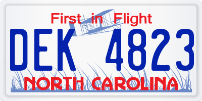 NC license plate DEK4823