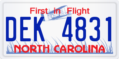 NC license plate DEK4831