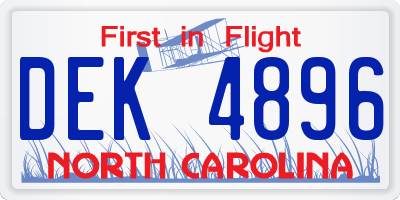 NC license plate DEK4896