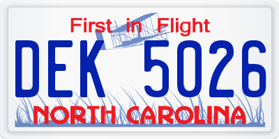 NC license plate DEK5026