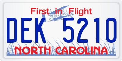 NC license plate DEK5210