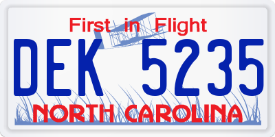 NC license plate DEK5235