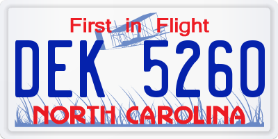 NC license plate DEK5260