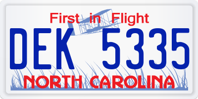NC license plate DEK5335