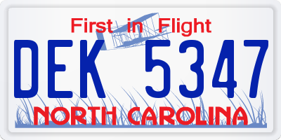 NC license plate DEK5347