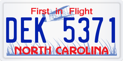 NC license plate DEK5371