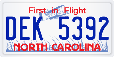 NC license plate DEK5392