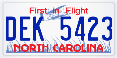 NC license plate DEK5423