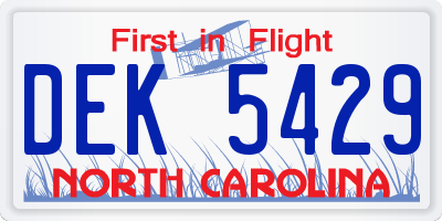 NC license plate DEK5429