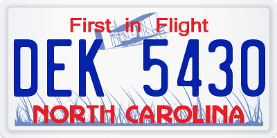 NC license plate DEK5430