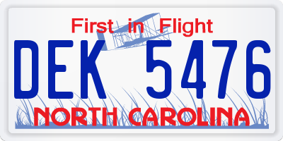 NC license plate DEK5476