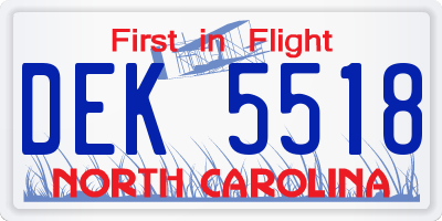 NC license plate DEK5518
