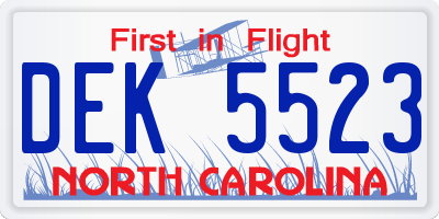 NC license plate DEK5523