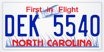 NC license plate DEK5540