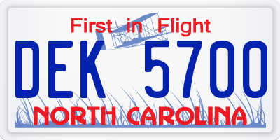 NC license plate DEK5700